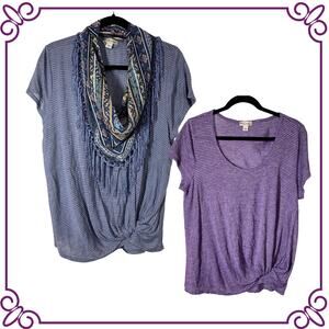 Two World Unity Short Sleeve Top with One Interchangeable Scarf Size XXL